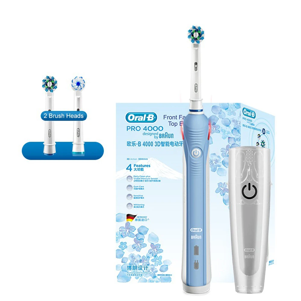 Электрическая зубная щетка Oral B перезаряжаемая для отбеливания зубов PRO4000 3D умная