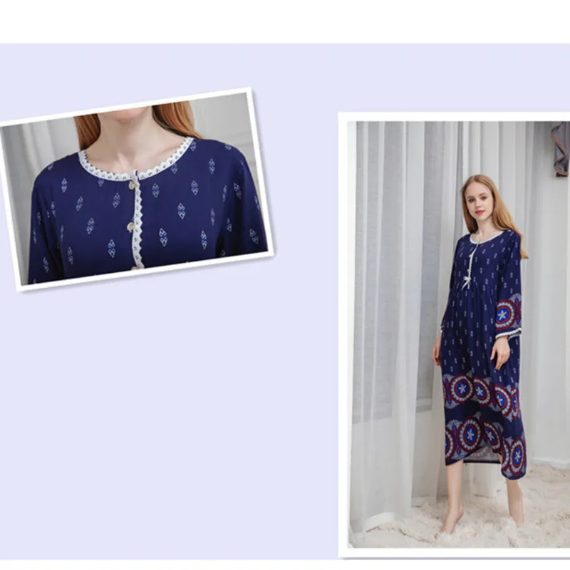 Spring Nightdress Women Cotton Long Sleeve Loose Nightgown Breathable Soft Homewear Sleepwear Sleepdress Long Home Clothes Women