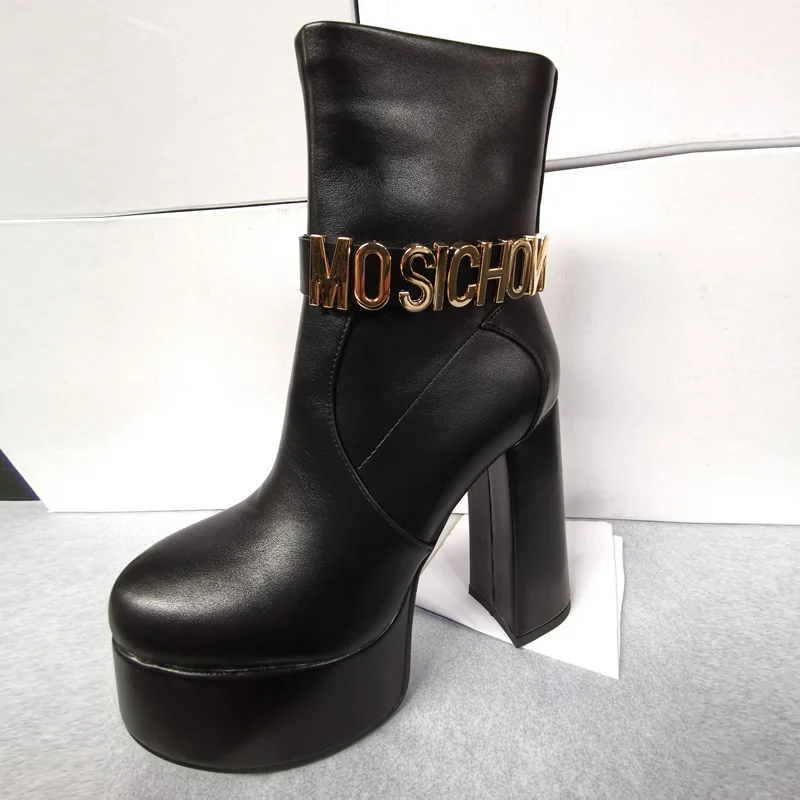 Женские сексуальные зимние черные ботильоны на платформе женские модные ботинки