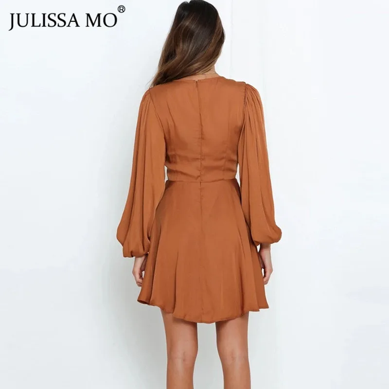 Женское винтажное платье JULISSA MO с длинным рукавом и глубоким V образным вырезом