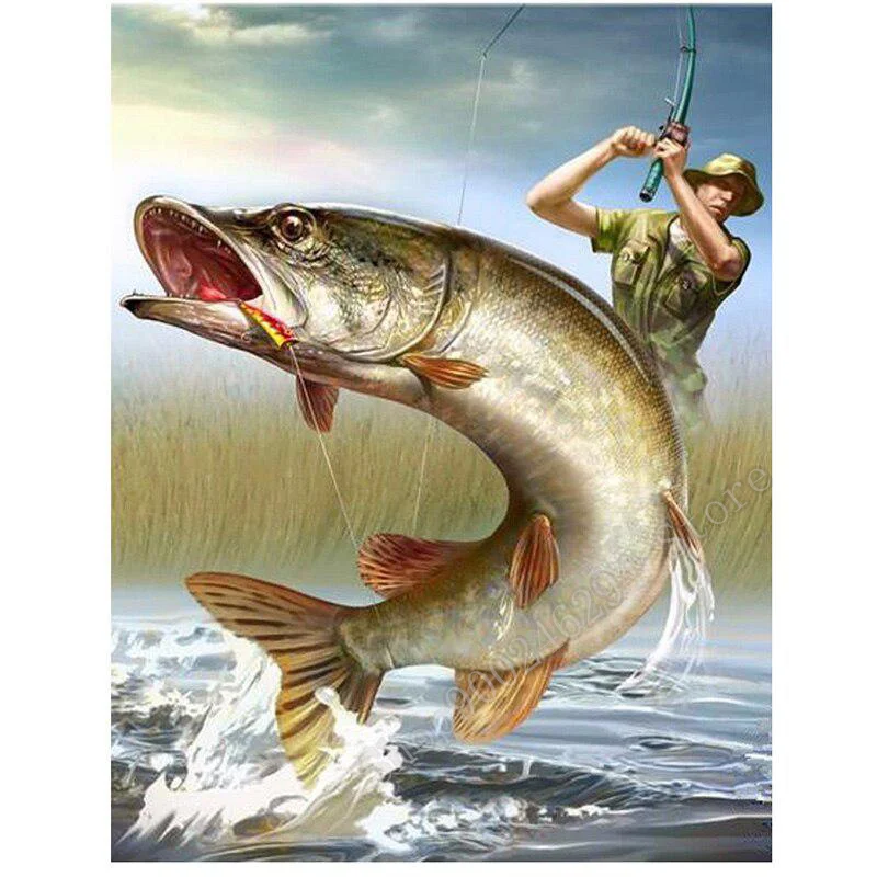 Вышивка 3D рыбак и рыба изображение diy Алмазная Картина крестом Стразы наборы