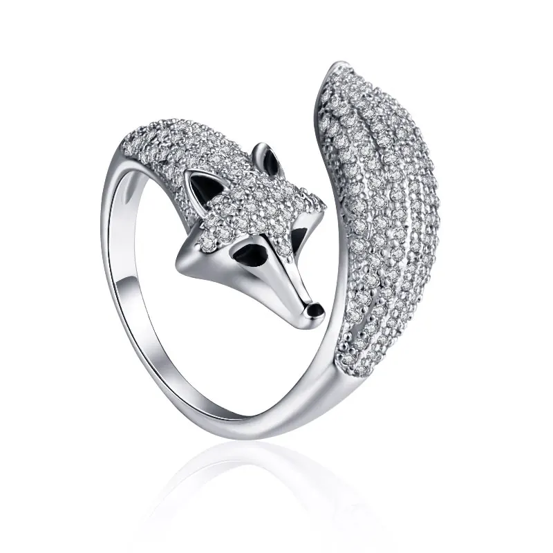silver MAIKALE, новинка, модное кольцо с лисой, регулируемые кольца для женщин, золото, серебро, Открытое кольцо с кубическим цирконием, регулируемое кольцо, обручальное кольцо, ювелирное изделие, подарок - Цвет основного камня: silver