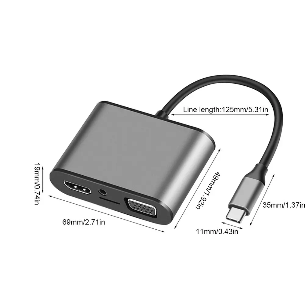 

8-in-1 USB C Hub USB-C to HDMI VGA Adapter Thunderbolt 3 Type-C PD TF 3.5MM Reader Slot USB3.0 HUB for MacBookPro Huawei P20 Pro
