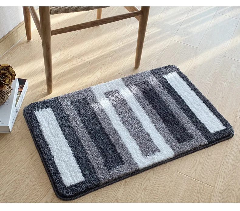 Темно серый коврик для ванной в полоску нескользящий комнаты из микрофибры