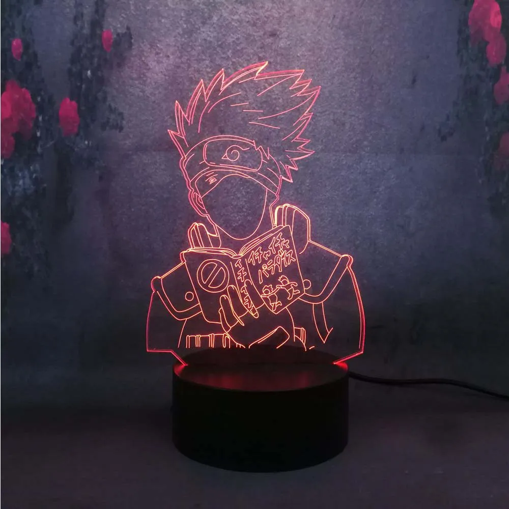 Аниме вокруг Наруто мультфильм 3D ночник Uzumaki Uchiha Sasuke Hatake Kakashi LED Lava 7 цветов вспышка