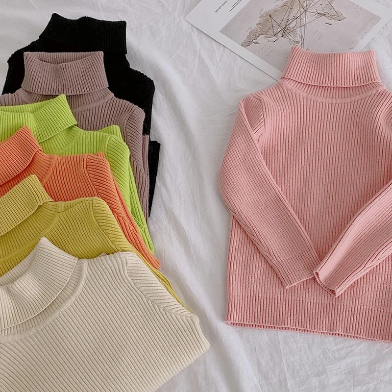 Зимние теплые вязаные свитера с высоким воротником для девочек Повседневный