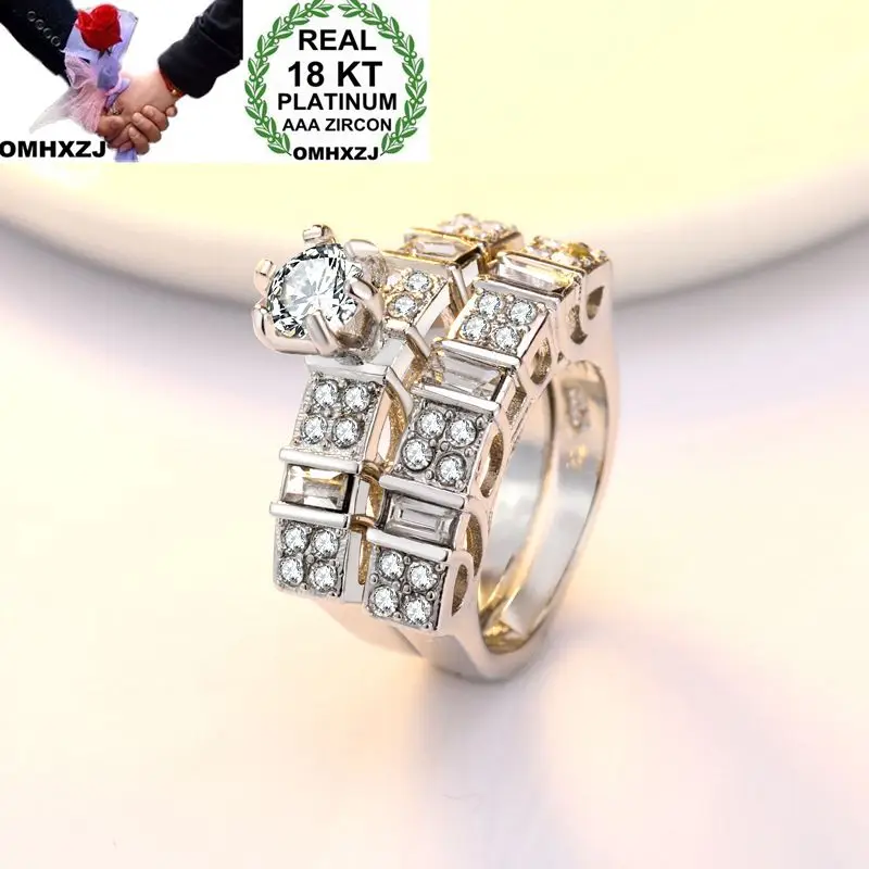 

OMHXZJ Wholesale European Fashion Woman Man Party Wedding Gift Luxury White AAA Zircon 18KT White Gold Rose Gold Ring Set RR446