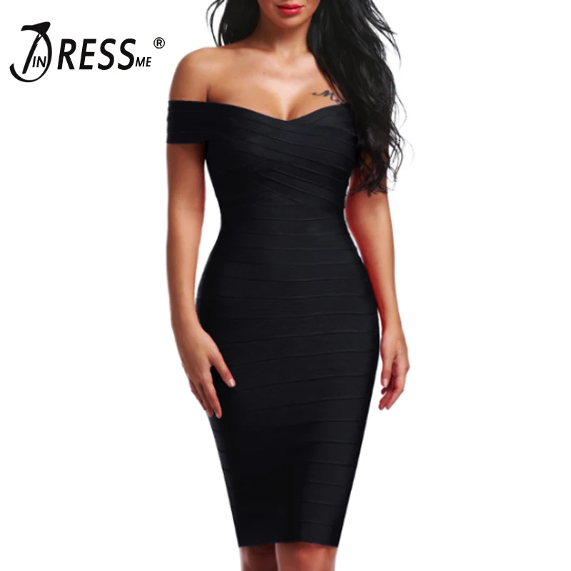 Женское облегающее платье INDRESSME с открытыми плечами элегантное вечернее до колен