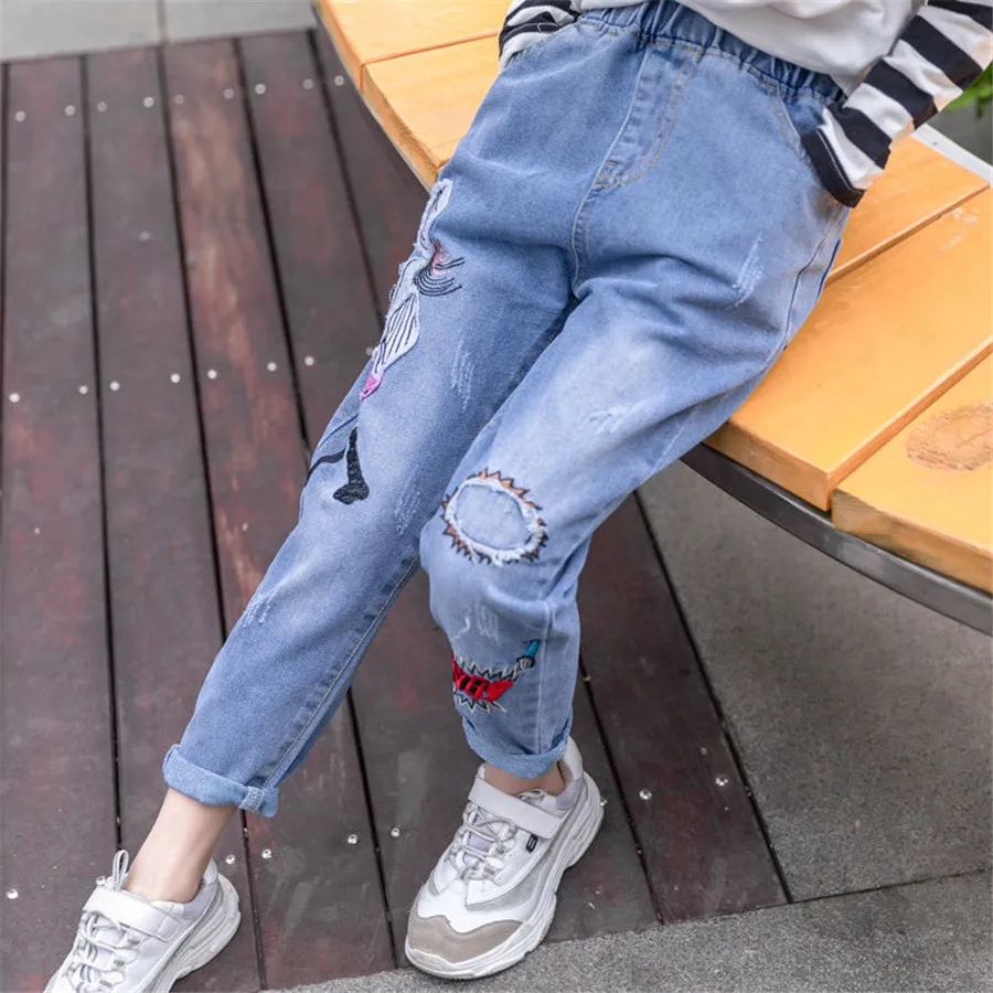 Джинсы для девочек детские весенние эластичные джинсы отдыха