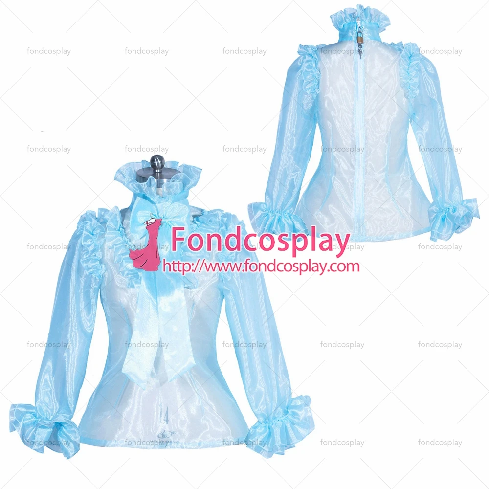 

fondcosplay adult sexy cross dressing sissy maid short French glass silk lockable organza baby blue shirt Tailor-made[G3950]