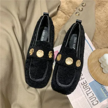 

Winter Shoes Women Female Footwear Modis Square Toe Casual Sneaker Loafers Fur Autumn Dress 2021 New Moccasin Fall Fashion Fretw