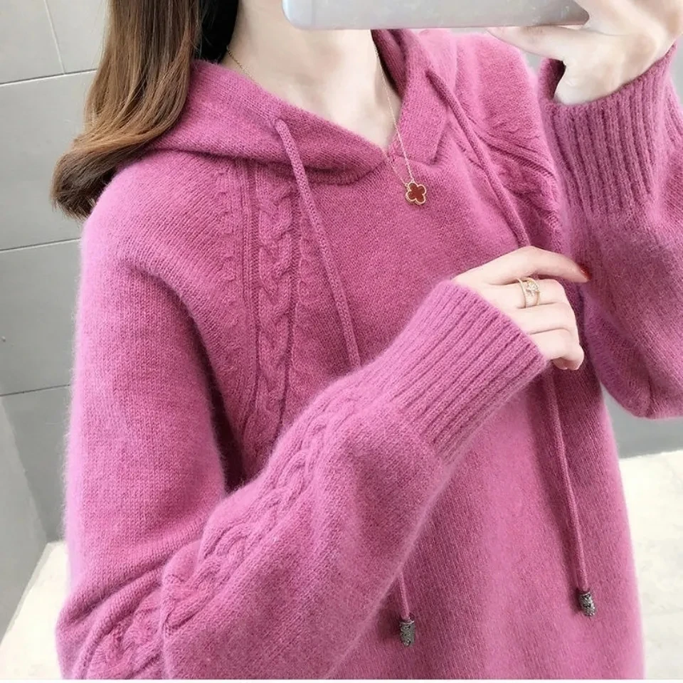 

Autumn and winter new knitted sweater ladies silk thread pure color loose pullover fashion hoodie women's sweater coat sweater