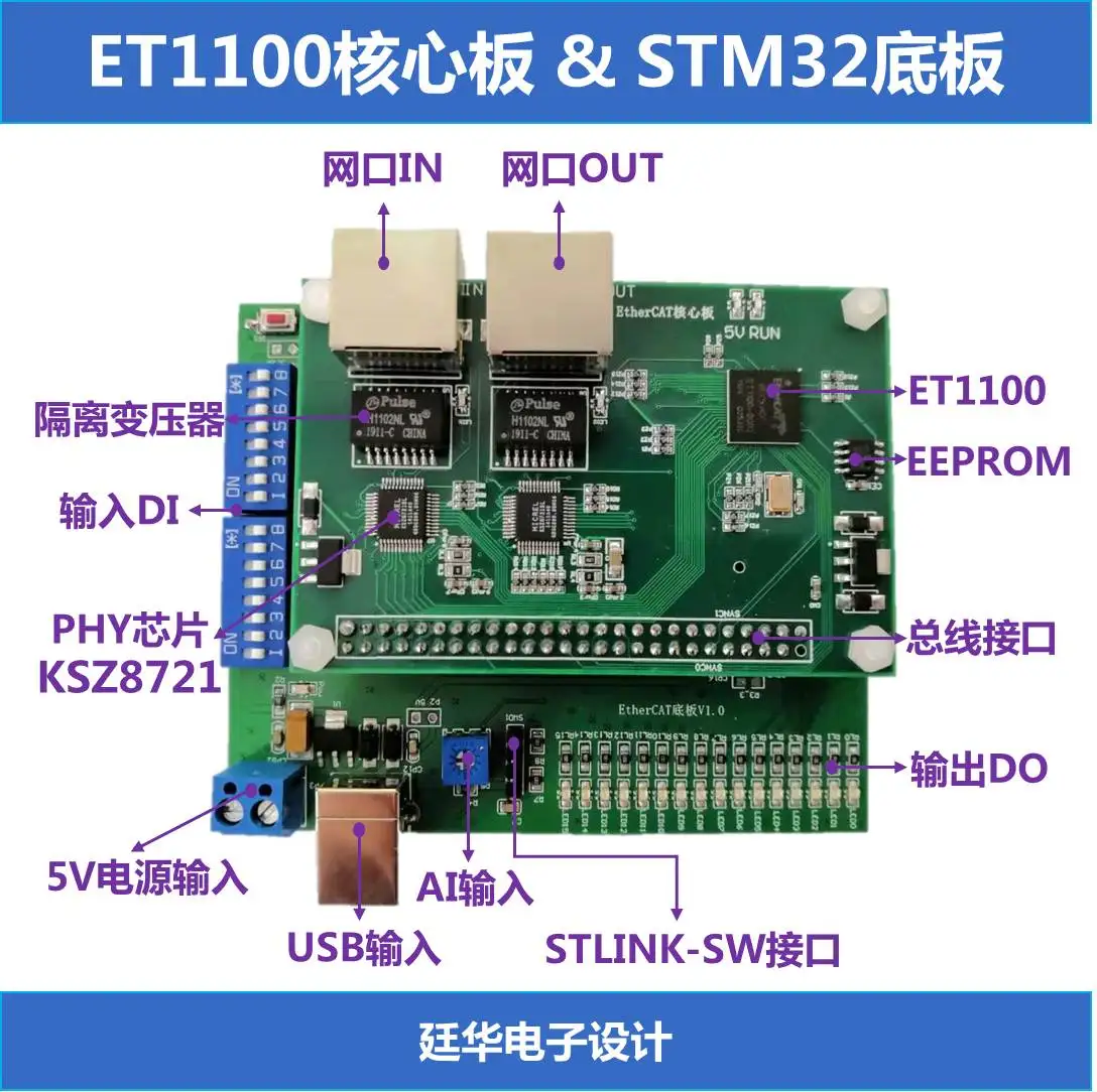 Плата разработки EtherCAT обучающая плата STM32 + ET1100/AX58100 CAN/485 интерфейс | Обустройство