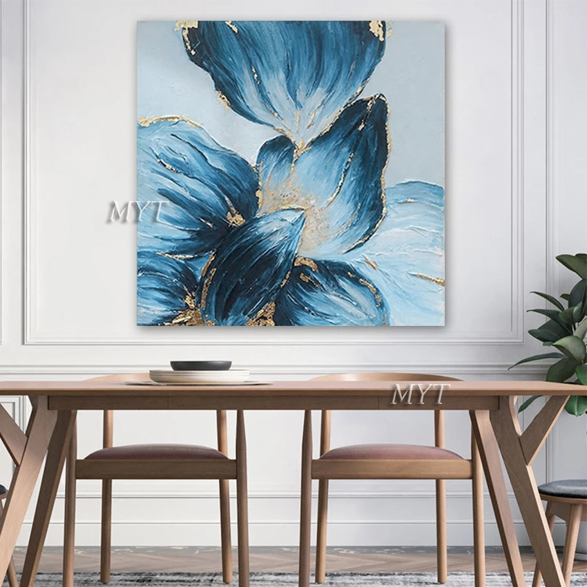 100% ручная роспись Золотая фольга текстурированный цветок картина маслом холст