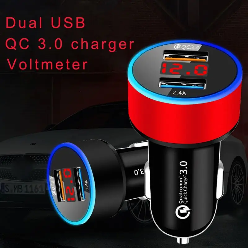 12V/24V Dual Ports QC 3.0 USB Car Fast Charger Cigarette Lighter Digital LED Voltmeter Power Adapter for Mobile Phone Tablet GPS |
