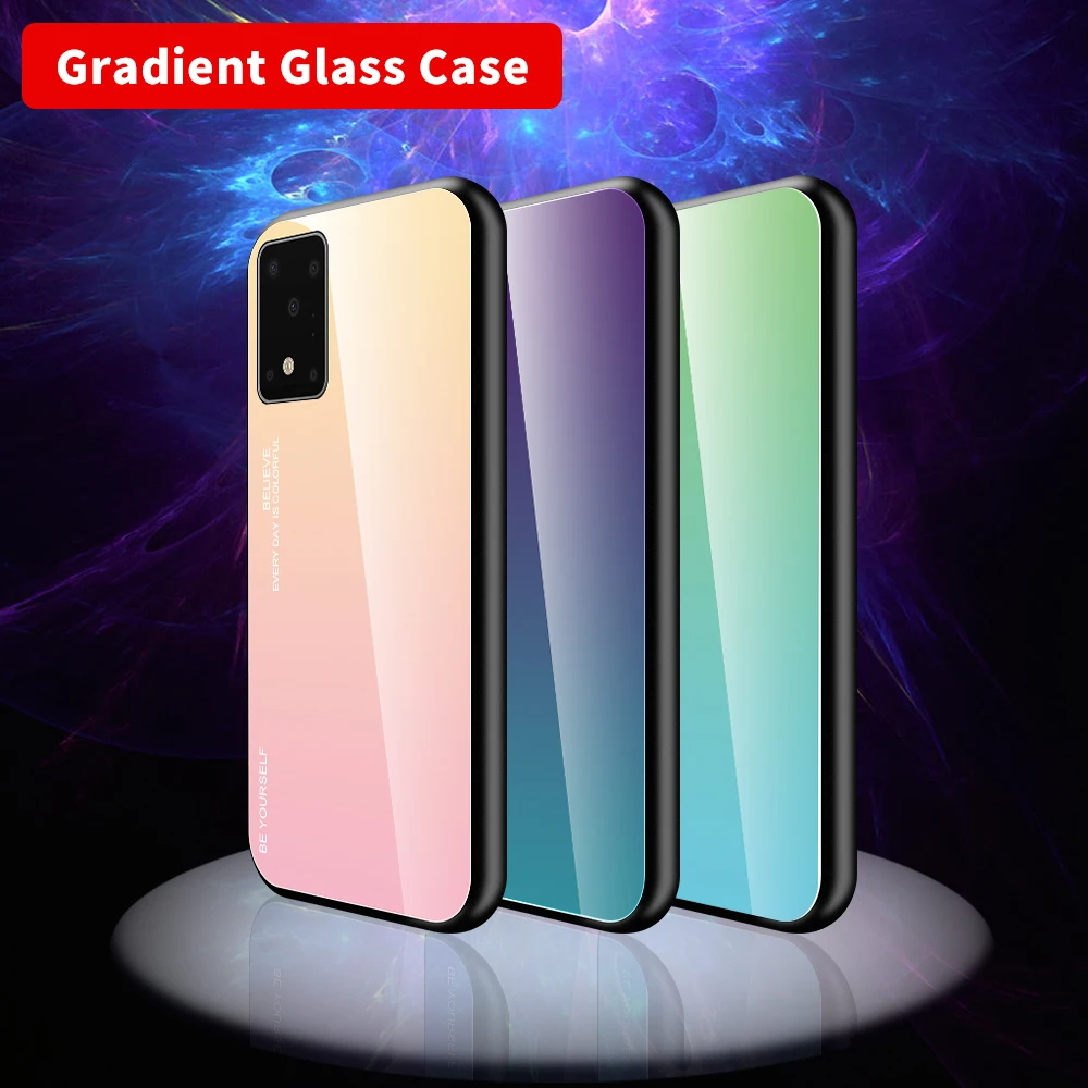 Tempered Glass Gradient Case For Samsung S8 S9 S10e S11 Soft TPU Back Cover Note 10 8 9 A50 A70 Celphone Coque | Мобильные телефоны