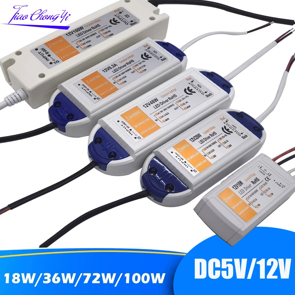 

5V 12V Power Supply Adapter 110V 220V to 12V/5V Lighting Transformer 100W 72W 60W 48W 28W 18W Source LED Driver for LED Strip