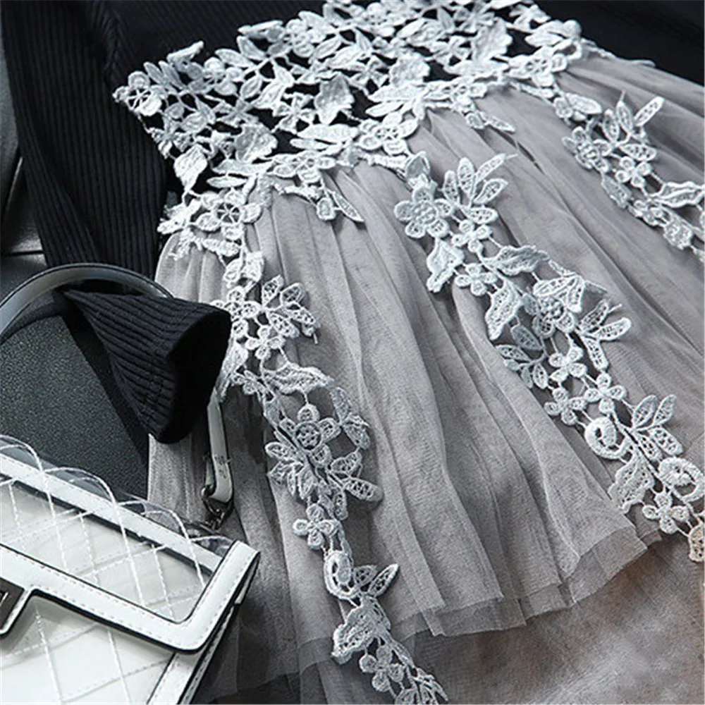 Осенне-зимнее вязаное кружевное платье-пачка с длинными рукавами для маленьких