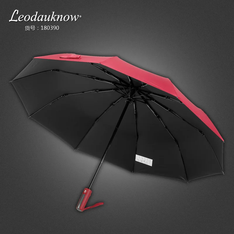 

Leodauknow Three Folding fully Automatic Male Umbrella Rain Women Folding Men Parasol Waterproof Upscale Car Umbrellas Gifts