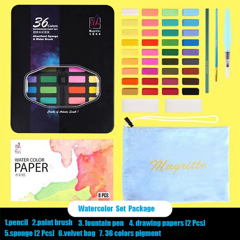 Профессиональный твердый телефон 36 цветов художественный набор с акварельной