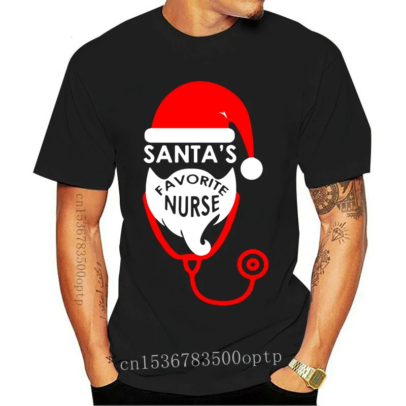 New Men T Shirt Santa's Favorite Nurse Christmas Tshirt Women tshirt