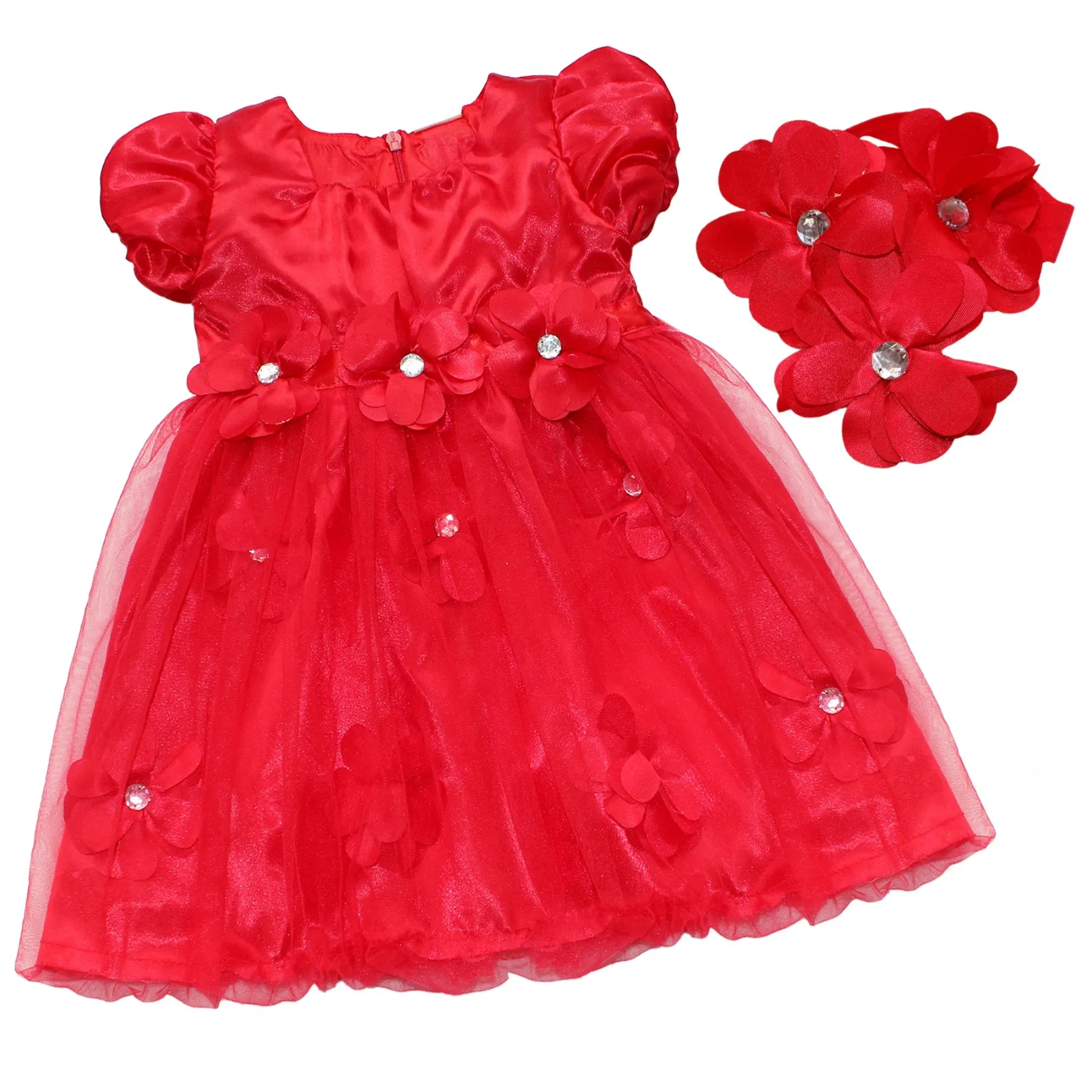 

Для младенцев; Платье с цветочным узором для девочек платья с короткими рукавами, с узором в виде лепестков с цветком оголовье, набор для дев...