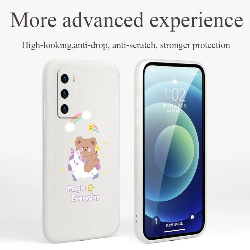 

Fresh Rainbow Bear Phone Case For Huawei P40 P40Lite P30 P20 Mate 40 40Pro 30 20 Pro Lite P Smart 2021 Y7a Silicone Cover
