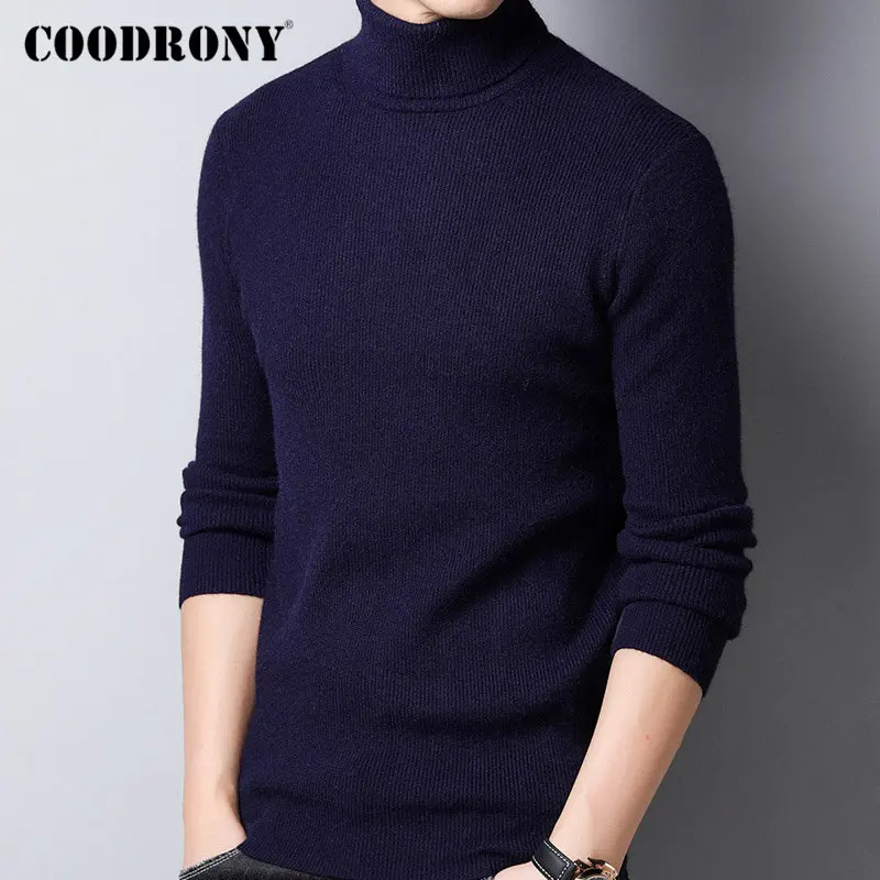 Тёмно-синий COODRONY свитер для мужчин Уличная мода трикотаж кашемир водолазка Pull Homme осень зима толстый теплый шерстяной пуловер для мужчин 91099 - Цвет: Тёмно-синий