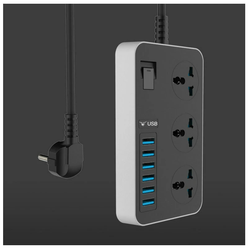2 м черный белый цвет Мощность гнездо для шнура удлинителя с 6 USB полосы 3 розетки
