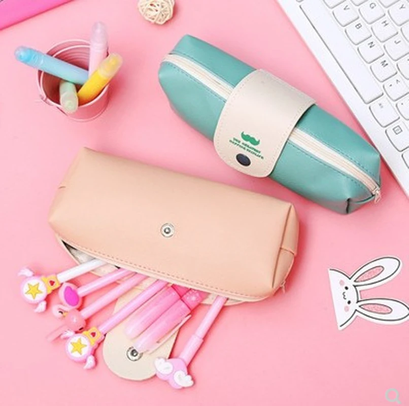 

1PCS Hot Sell Stationery Leather Cosmetic Bag Women Travel Toiletry Makeup Bag Purse Pouch Zipper Pen Pencil Case Storage Bag
