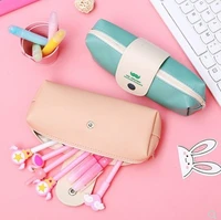 1pcs hot sell stationery leather cosmetic bag women travel toiletry makeup bag purse pouch zipper pen pencil case storage bag
