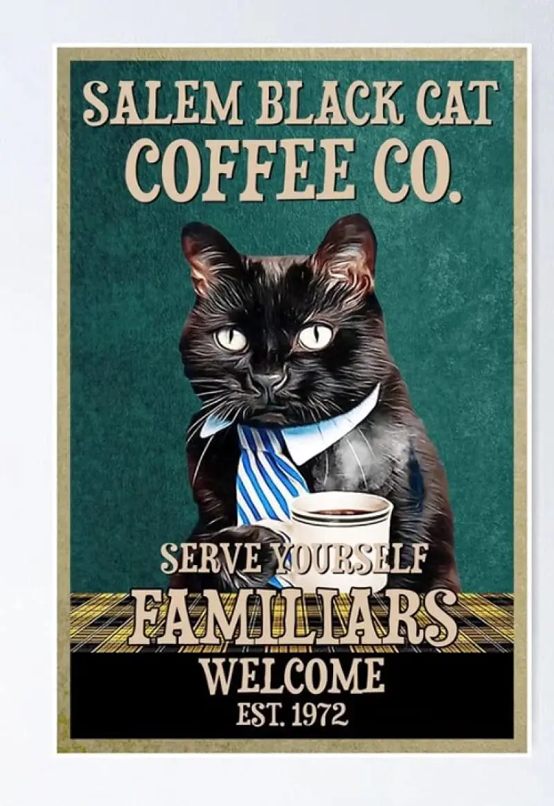 

Metal Tin Sign of Cat Coffee Style,Salem Black Cat Coffee Co Retro Poster,Vintage Coffee and Bar Wall Art Decor Iron Painting