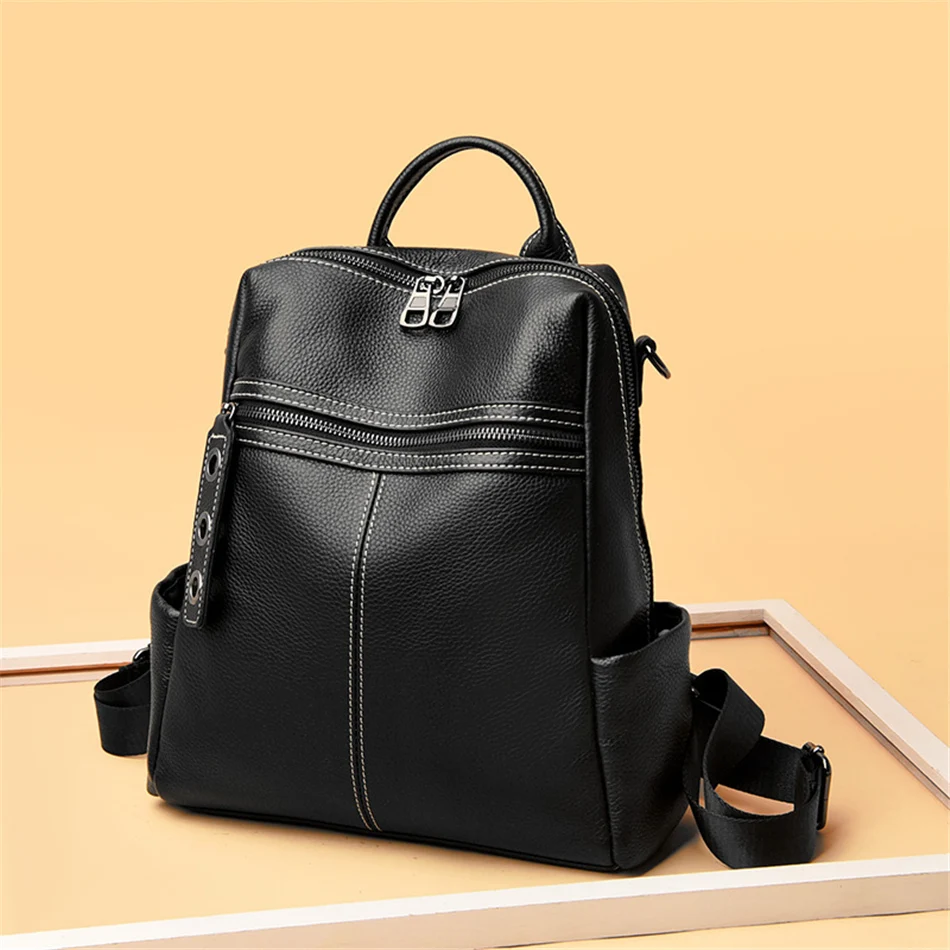 Повседневный Рюкзак из 100% натуральной кожи высокого качества черный рюкзак