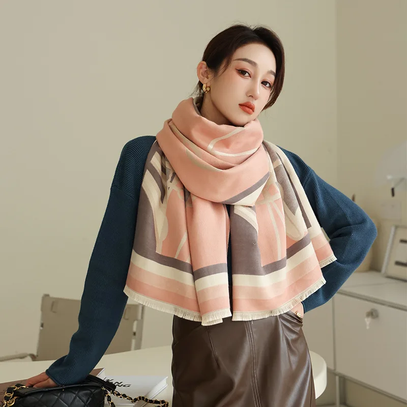 

Women Cashmere Scarf Winter Pashmina Warm Shawls Wraps Lady Design Print Thick Blanket Female Neck Bufanda Stoles 2021 new