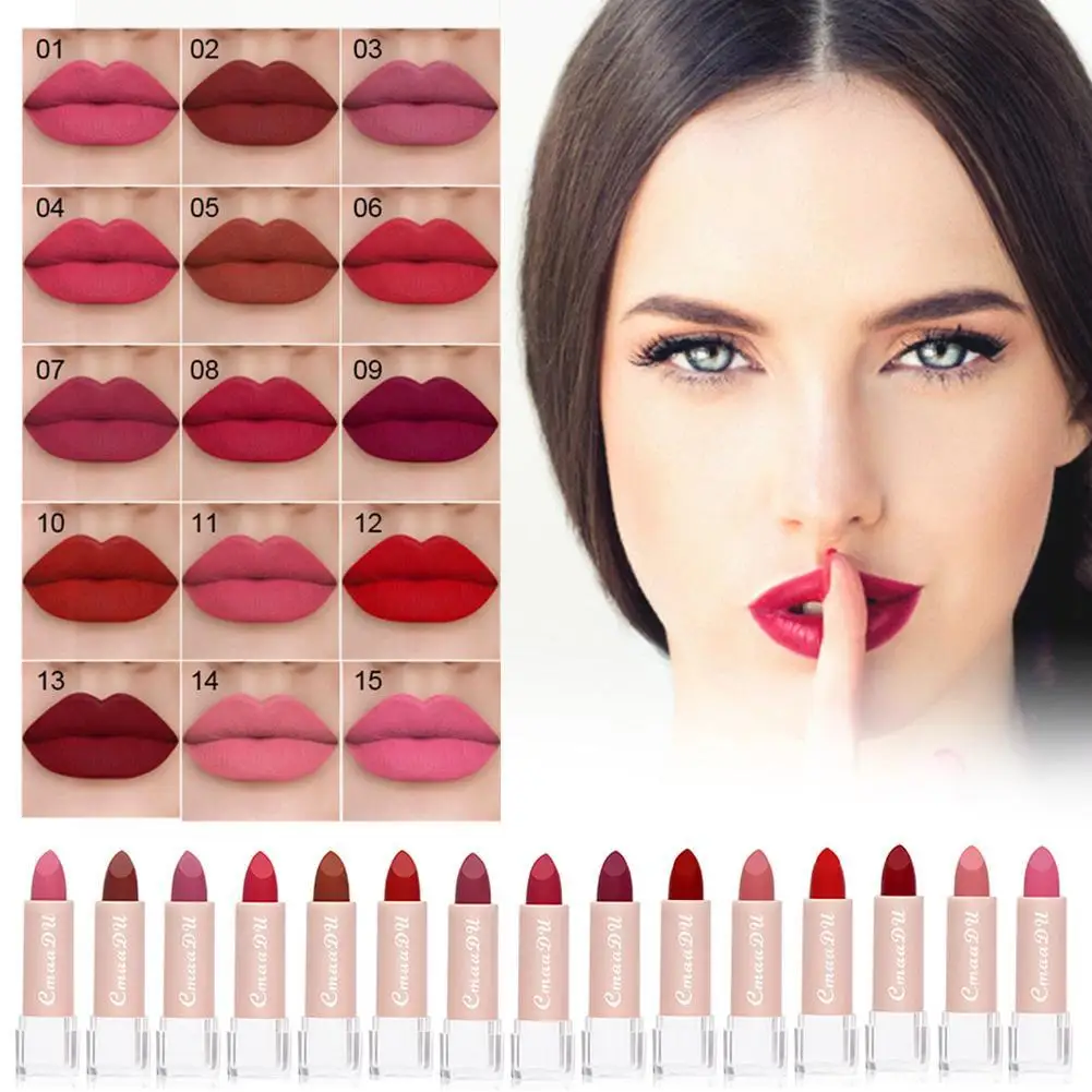 

15 Colors Makeup Lip Stick Matte Velvet Lip Gloss Waterproof Cosmetics Non Sticky Glaze Lipstick Lasting Long G2F6