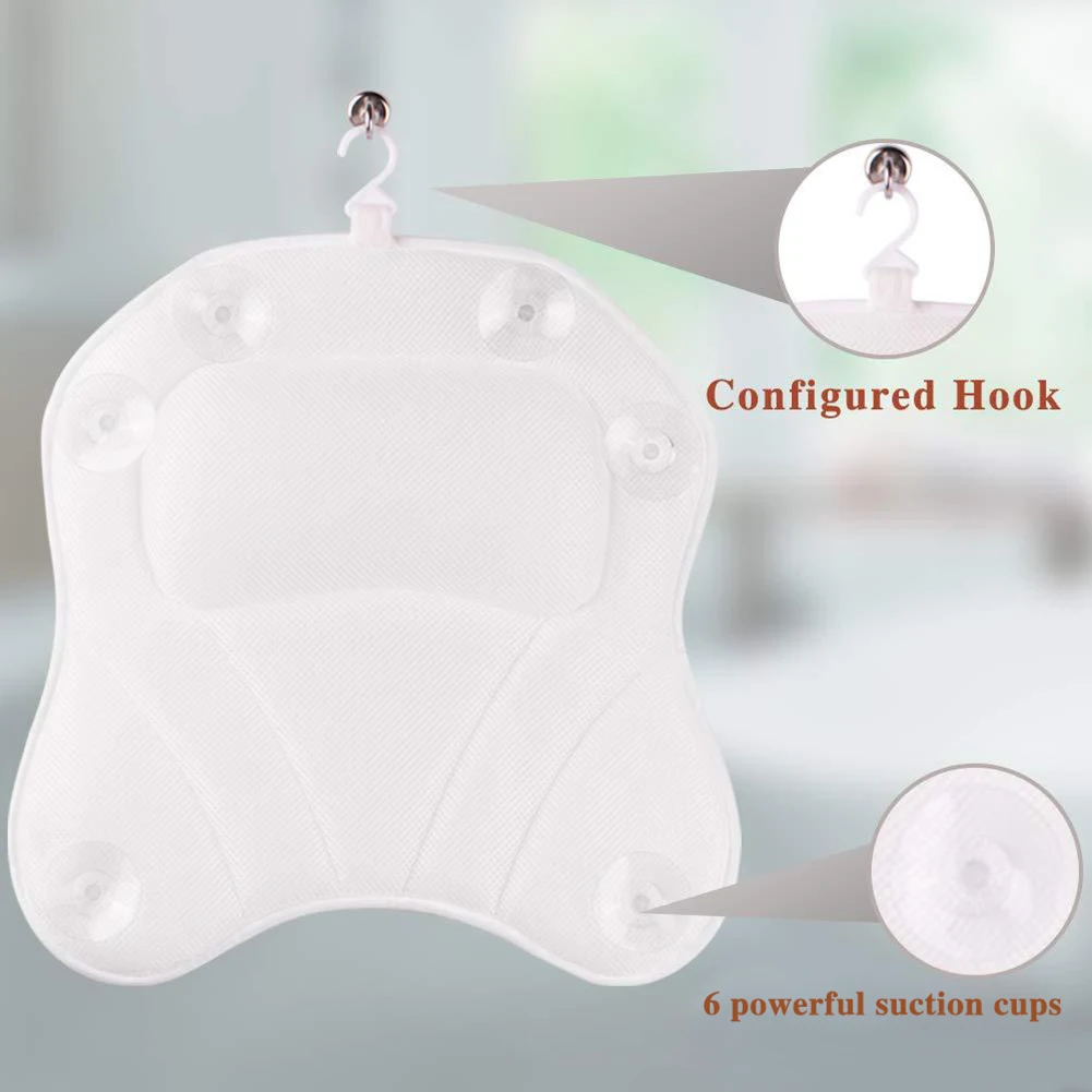 

Newly Bath Pillow 3D Mesh Bathtub Pillow with 6 Suction Cups 1 Hook for Bathing Bathroom Pillow 19ing