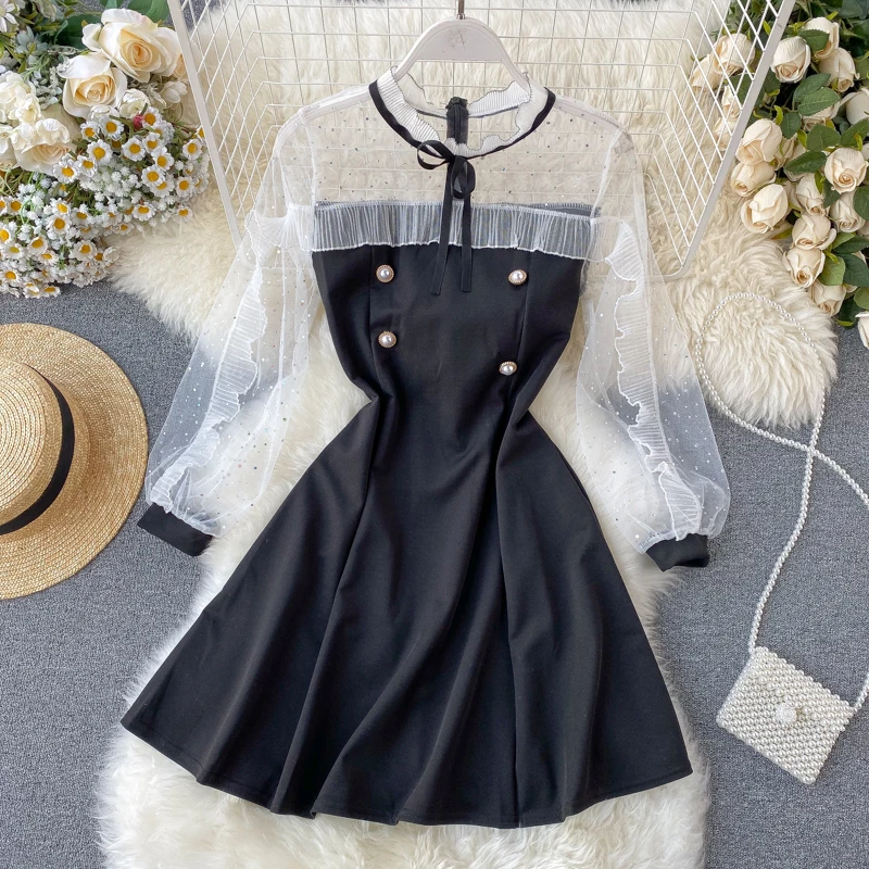 Осень 2019 новинка женское платье с длинным рукавом милое деревянное шепотом