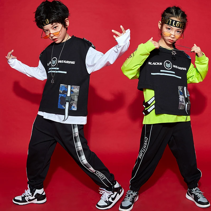 

Children's Hip Hop Dance Clothes Black Tops Pants For Girls Jazz Performance Clothing Street Dance Rave Outfit Stage Wear