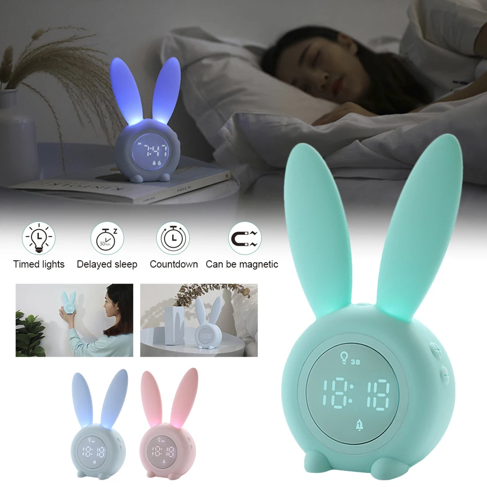 

Cute Bunny Ear LED Digital Alarm Clock Electronic USB Sound Control Rabbit Night Lamp Desk Clock Home Decoration