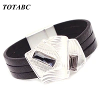 totabc punk bracelets winding wrap leather bracelet fashion women hand jewelry summer accessories for female in black color