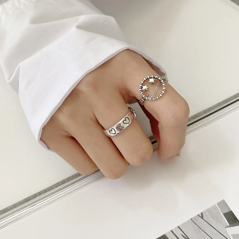 

GANXIN Punk Smiley Open Finger-ring Retro Modern Silver Color Adjustable Jewellery Women's Aesthetic Heart Hip Hop Rings Jewelry