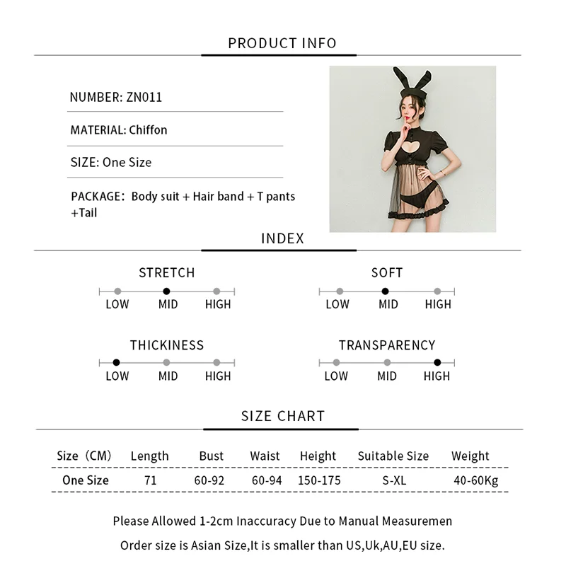 

IQOUU Sexy underwear uniform temptation sexy gauze perspective skirt pendulum love hollow rabbit nurse suit