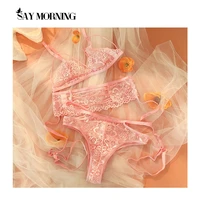 say morning 2021 new sexy bra brief garters sets sexy lingerie sets women intimates lace ultrathin hollow out underwear
