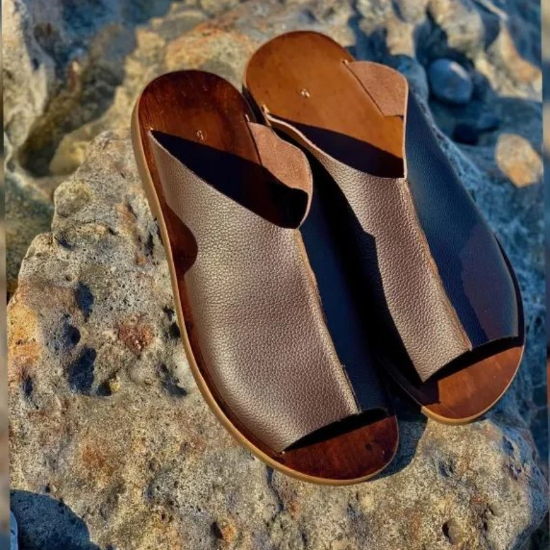 

2021Summer New Men's PU Leather Full Cut Soft Bottom Casual Sandals Personalized Beach Shoes Fashionable Anti SlipHotSale KA380