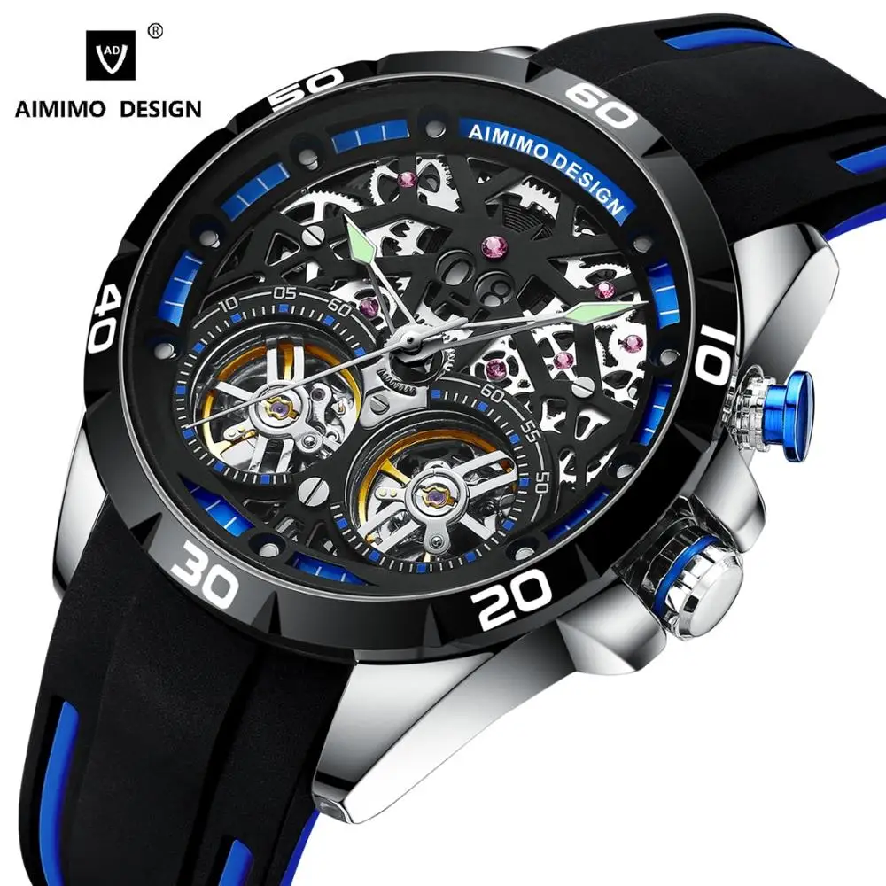 AIMIMO DESIGN Men's Watch Double tourbillon Automatic Hollow out Machine Watches Men Luminous Waterproof 30M Clock Relogio | Наручные