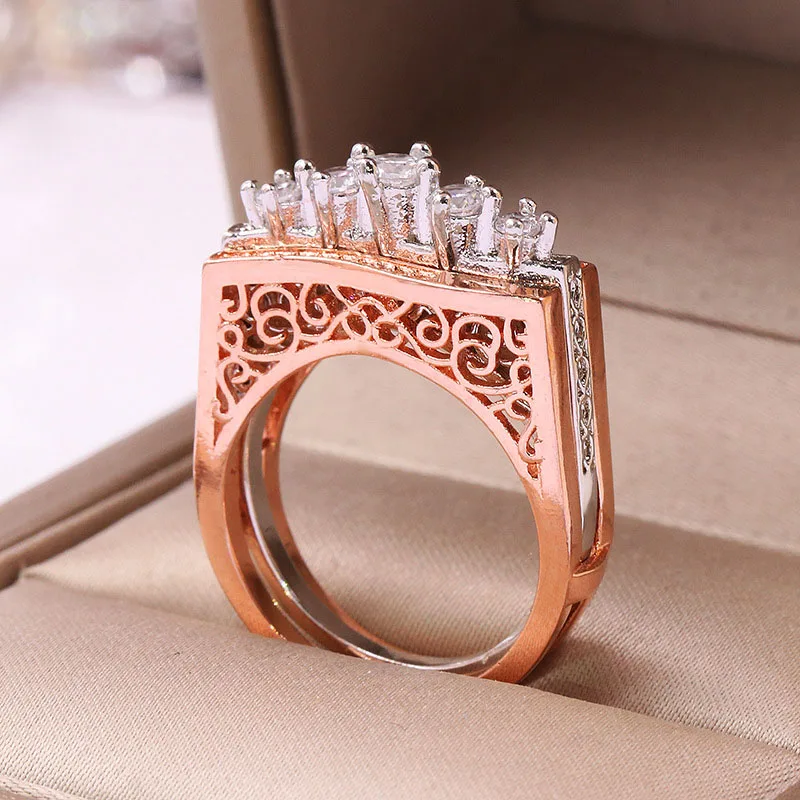 

Milangirl Luxury Brand Hollow Pattern Stacking Rings 2Pcs/Set For Women 2019 Fashion Austrian Crystals White Ring