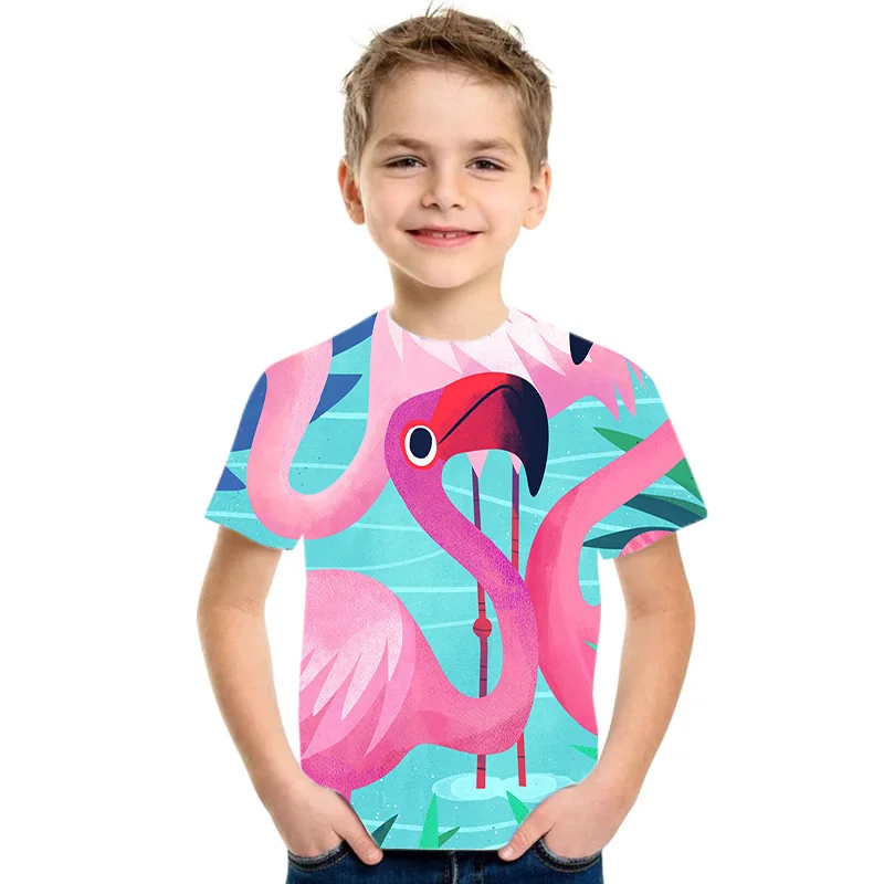 

boys and girls street casual Summer o-neck T-shirt kids T-shirt 2021 Hot cute flamingo anime short-sleeved tops