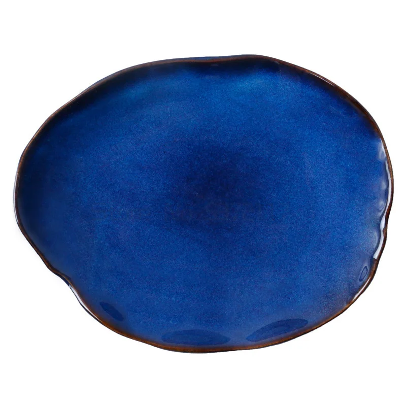 Human tableware, irregular blue ceramic tableware.
