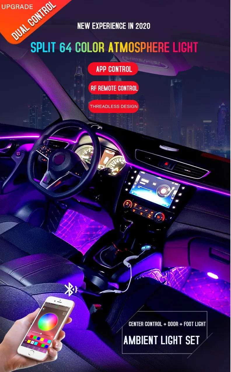 12V Красочные RGB приложение Управление Автомобильный светодиодный внутренний