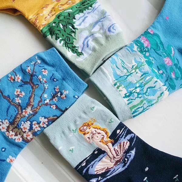 CHAOZHU Эстетическая мода для девочек винтажный Фетиш 90s 80s Мона картина маслом Подсолнух искусство забавные Женские носочки Украина calcetines